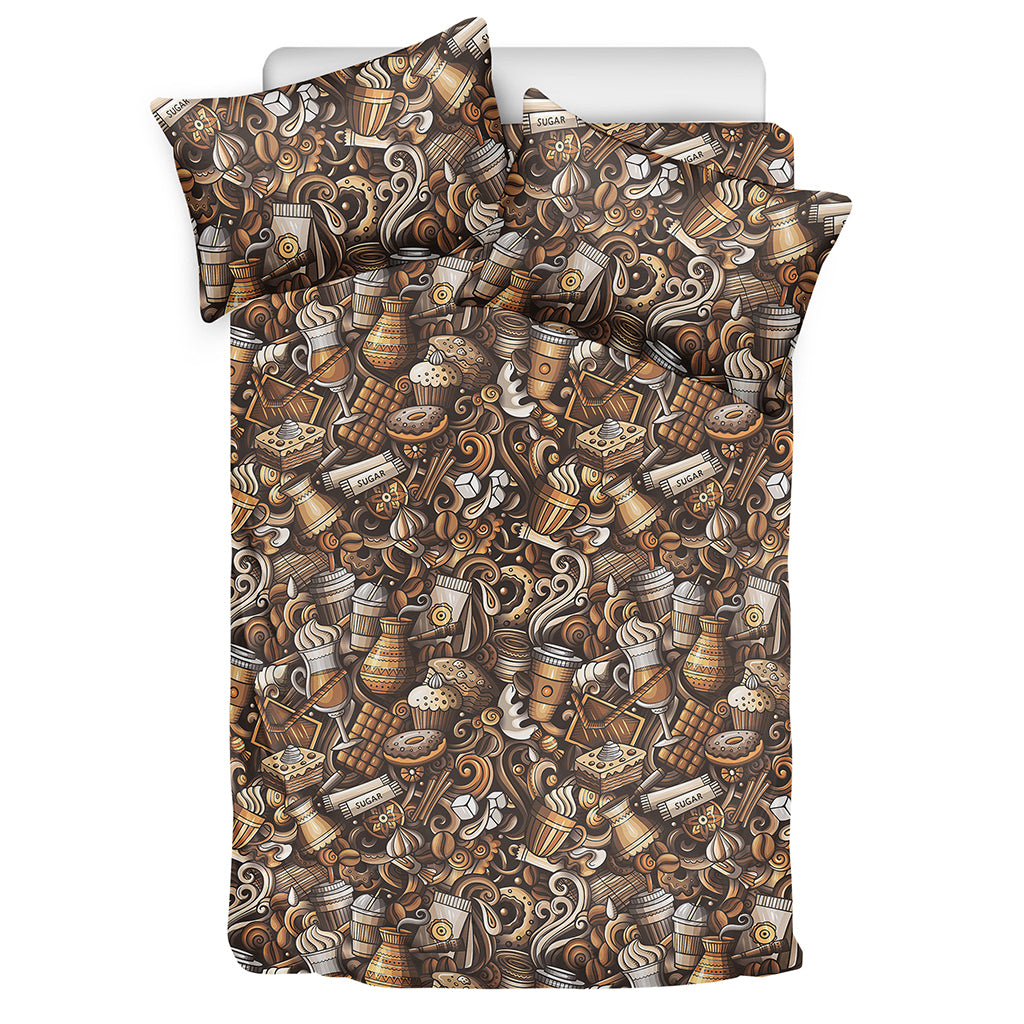 Coffee And Dessert Drawing Pattern Print Duvet Cover Bedding Set