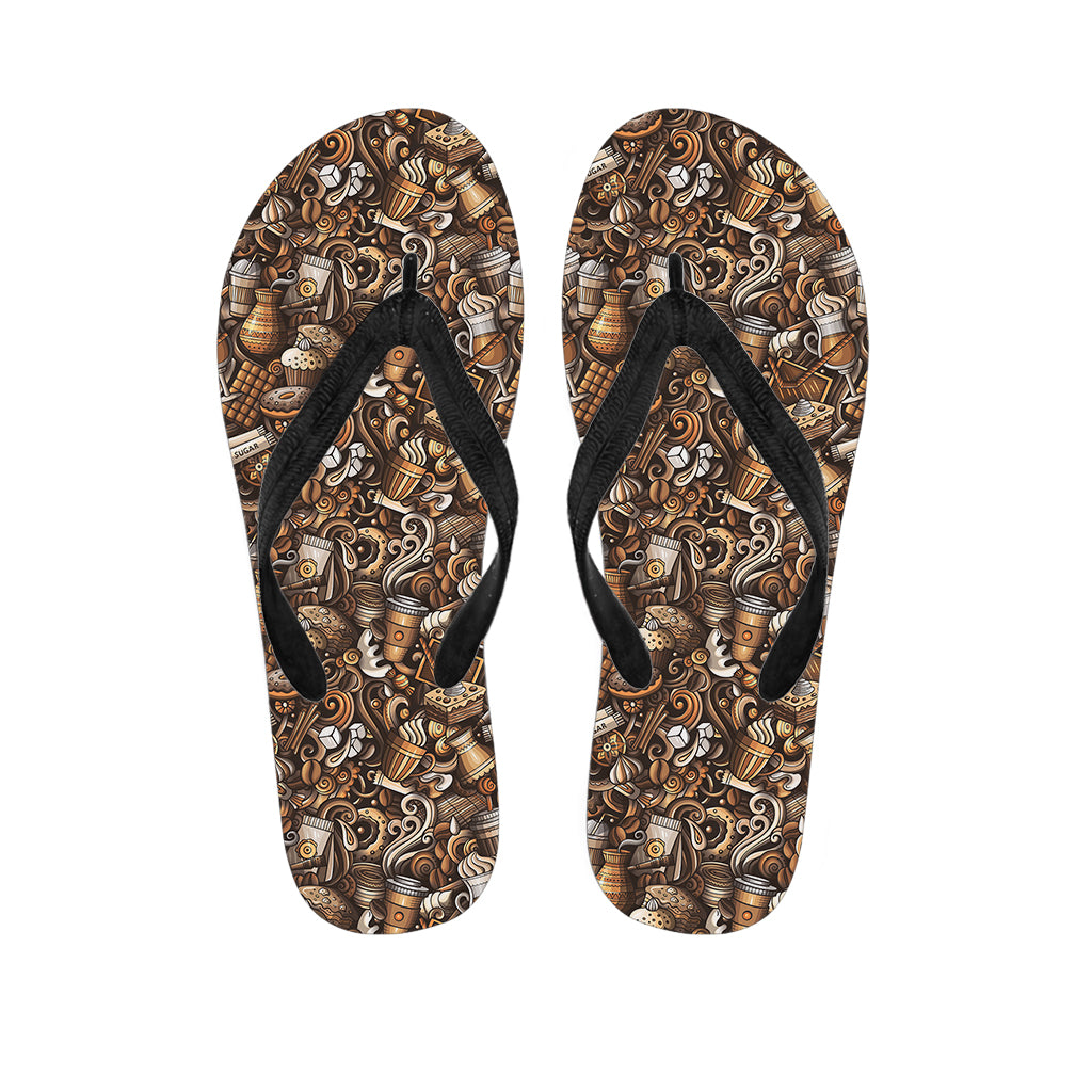 Coffee And Dessert Drawing Pattern Print Flip Flops