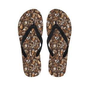 Coffee And Dessert Drawing Pattern Print Flip Flops