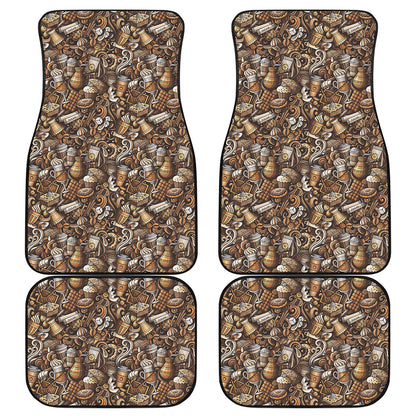 Coffee And Dessert Drawing Pattern Print Front and Back Car Floor Mats