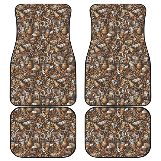 Coffee And Dessert Drawing Pattern Print Front and Back Car Floor Mats