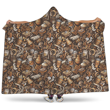 Coffee And Dessert Drawing Pattern Print Hooded Blanket