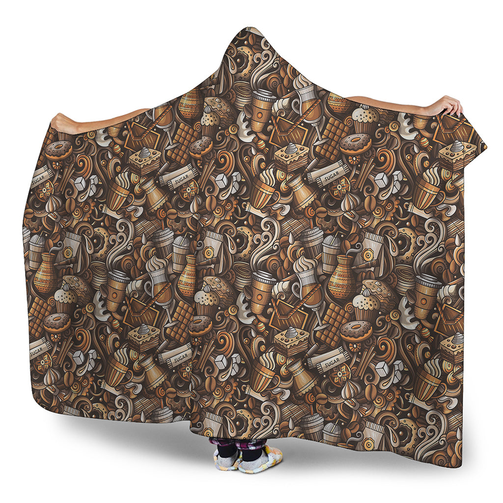 Coffee And Dessert Drawing Pattern Print Hooded Blanket