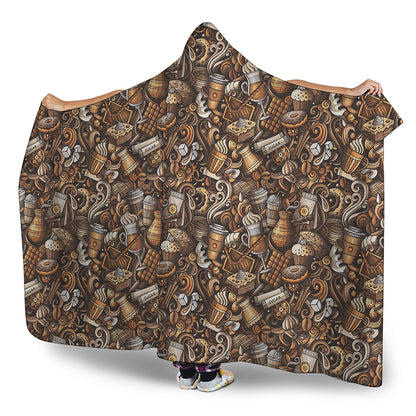 Coffee And Dessert Drawing Pattern Print Hooded Blanket