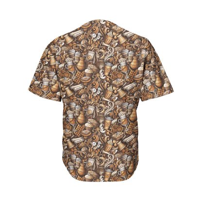 Coffee And Dessert Drawing Pattern Print Men's Baseball Jersey