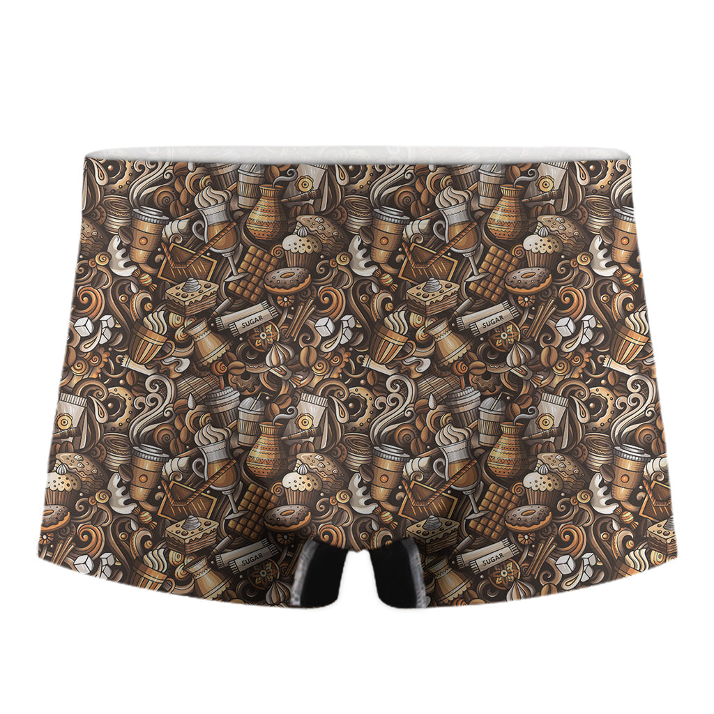 Coffee And Dessert Drawing Pattern Print Men's Boxer Briefs