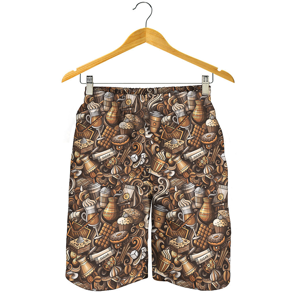 Coffee And Dessert Drawing Pattern Print Men's Shorts