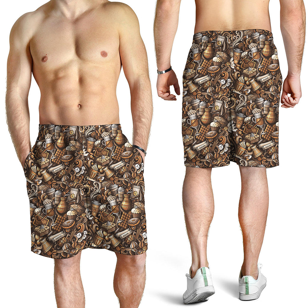 Coffee And Dessert Drawing Pattern Print Men's Shorts