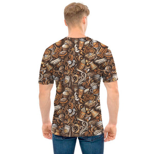 Coffee And Dessert Drawing Pattern Print Men's T-Shirt