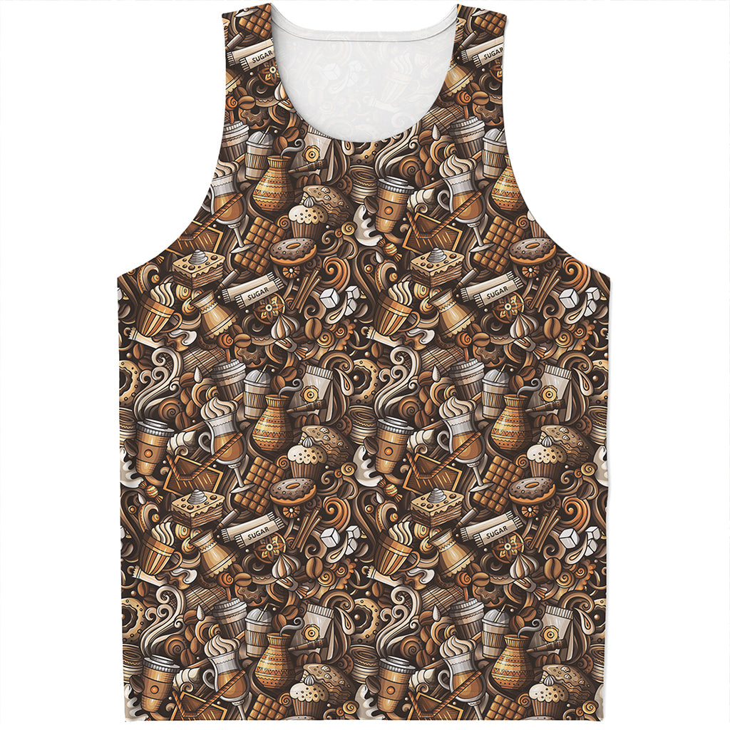 Coffee And Dessert Drawing Pattern Print Men's Tank Top