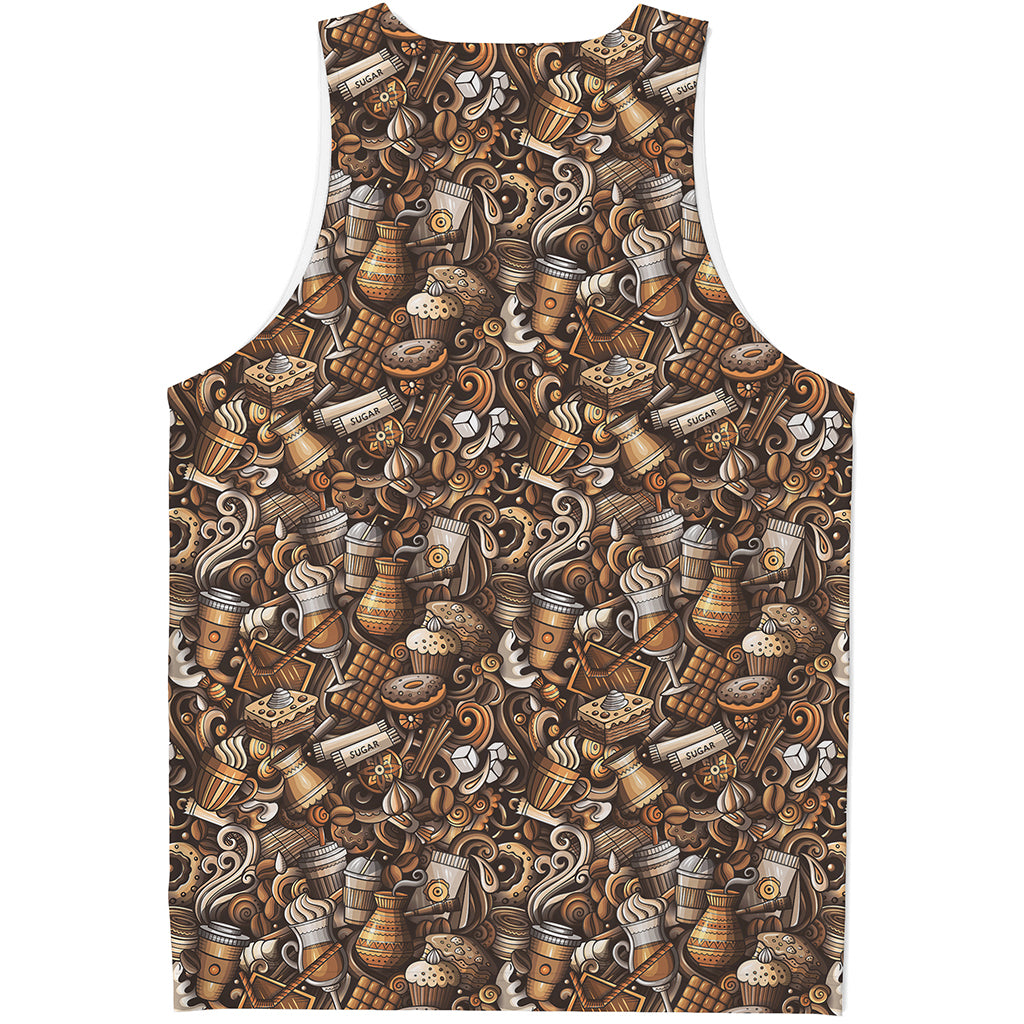 Coffee And Dessert Drawing Pattern Print Men's Tank Top