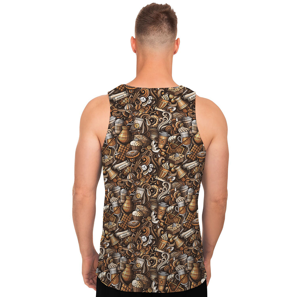 Coffee And Dessert Drawing Pattern Print Men's Tank Top