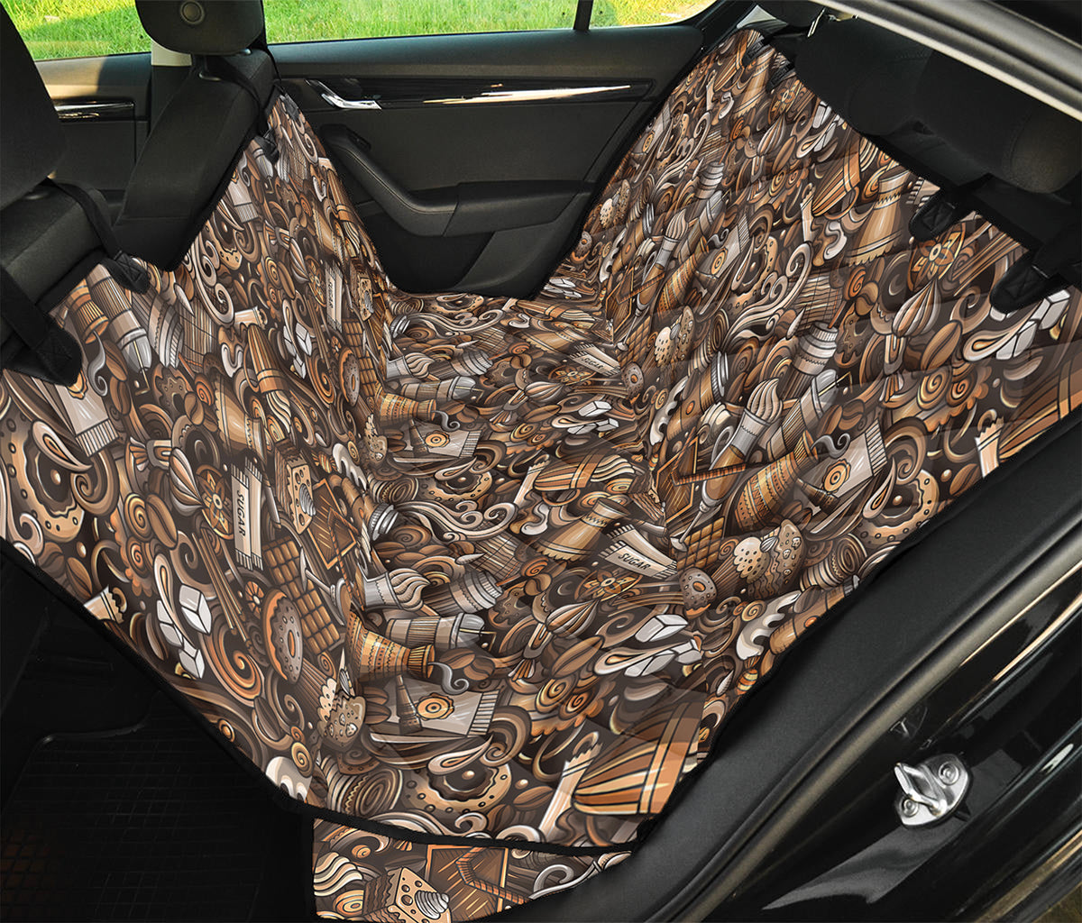 Coffee And Dessert Drawing Pattern Print Pet Car Back Seat Cover