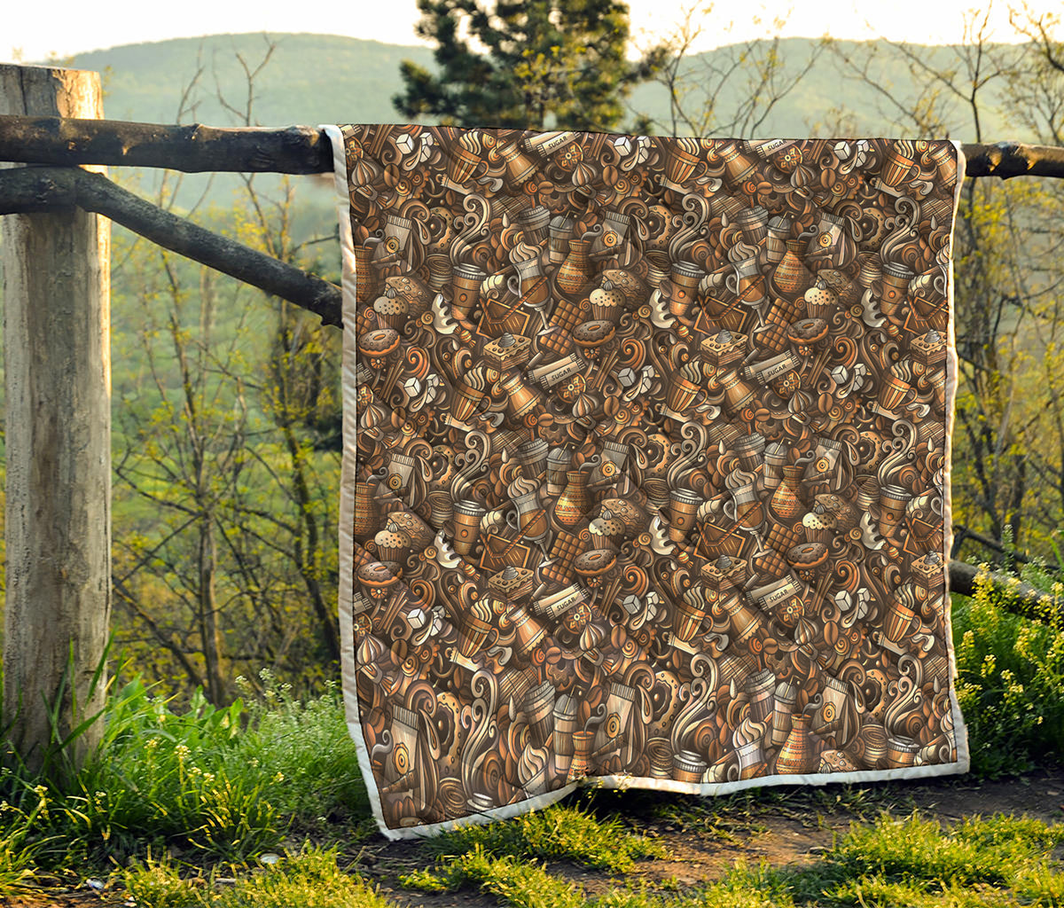 Coffee And Dessert Drawing Pattern Print Quilt