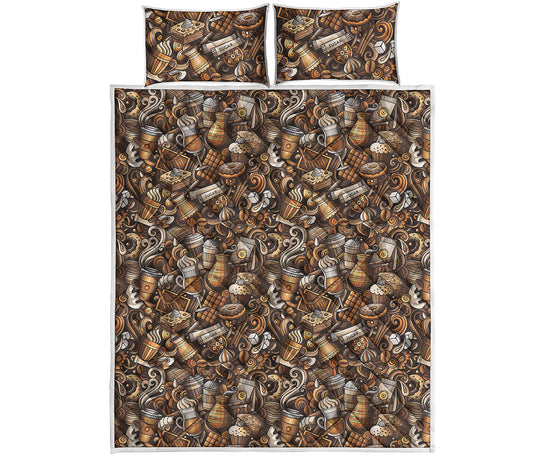 Coffee And Dessert Drawing Pattern Print Quilt Bed Set