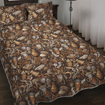 Coffee And Dessert Drawing Pattern Print Quilt Bed Set