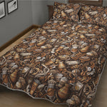 Coffee And Dessert Drawing Pattern Print Quilt Bed Set