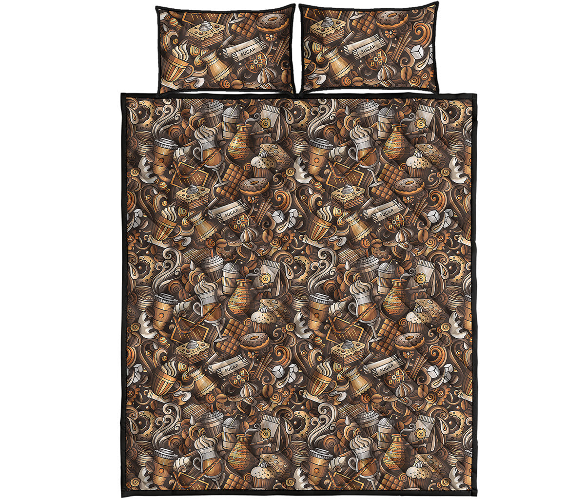 Coffee And Dessert Drawing Pattern Print Quilt Bed Set