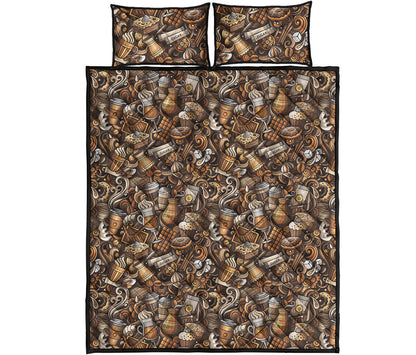 Coffee And Dessert Drawing Pattern Print Quilt Bed Set