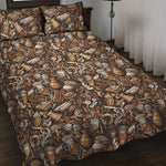 Coffee And Dessert Drawing Pattern Print Quilt Bed Set