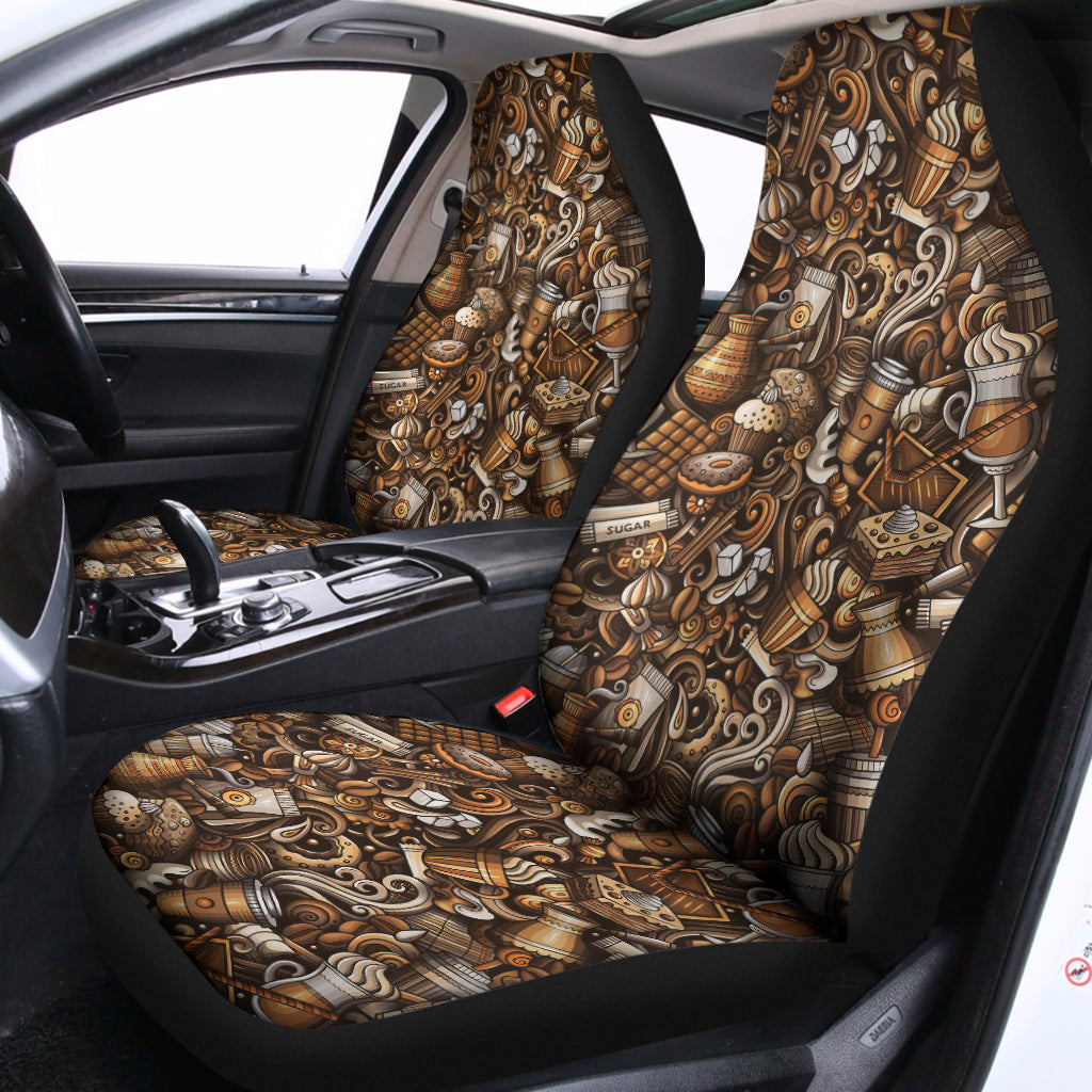 Coffee And Dessert Drawing Pattern Print Universal Fit Car Seat Covers