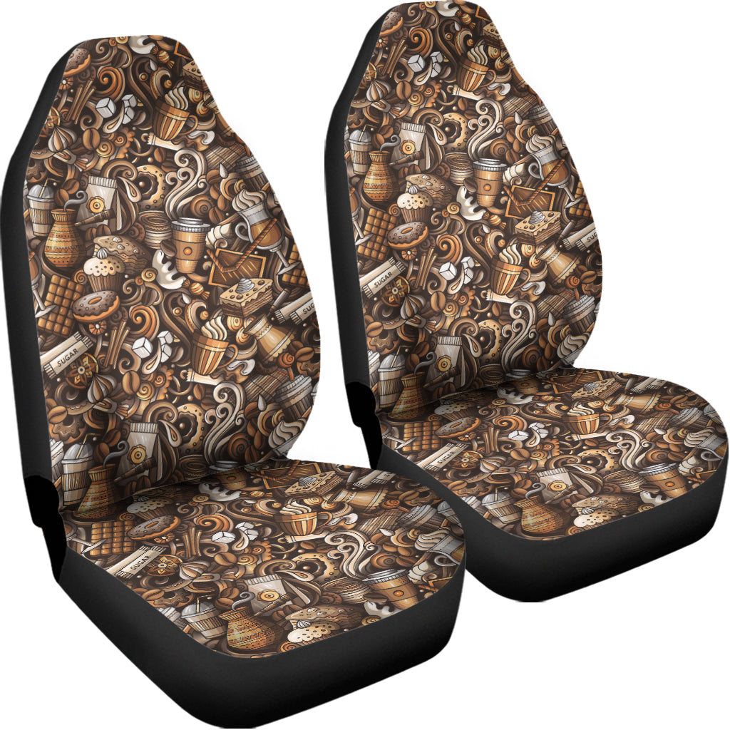 Coffee And Dessert Drawing Pattern Print Universal Fit Car Seat Covers