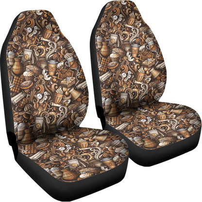 Coffee And Dessert Drawing Pattern Print Universal Fit Car Seat Covers