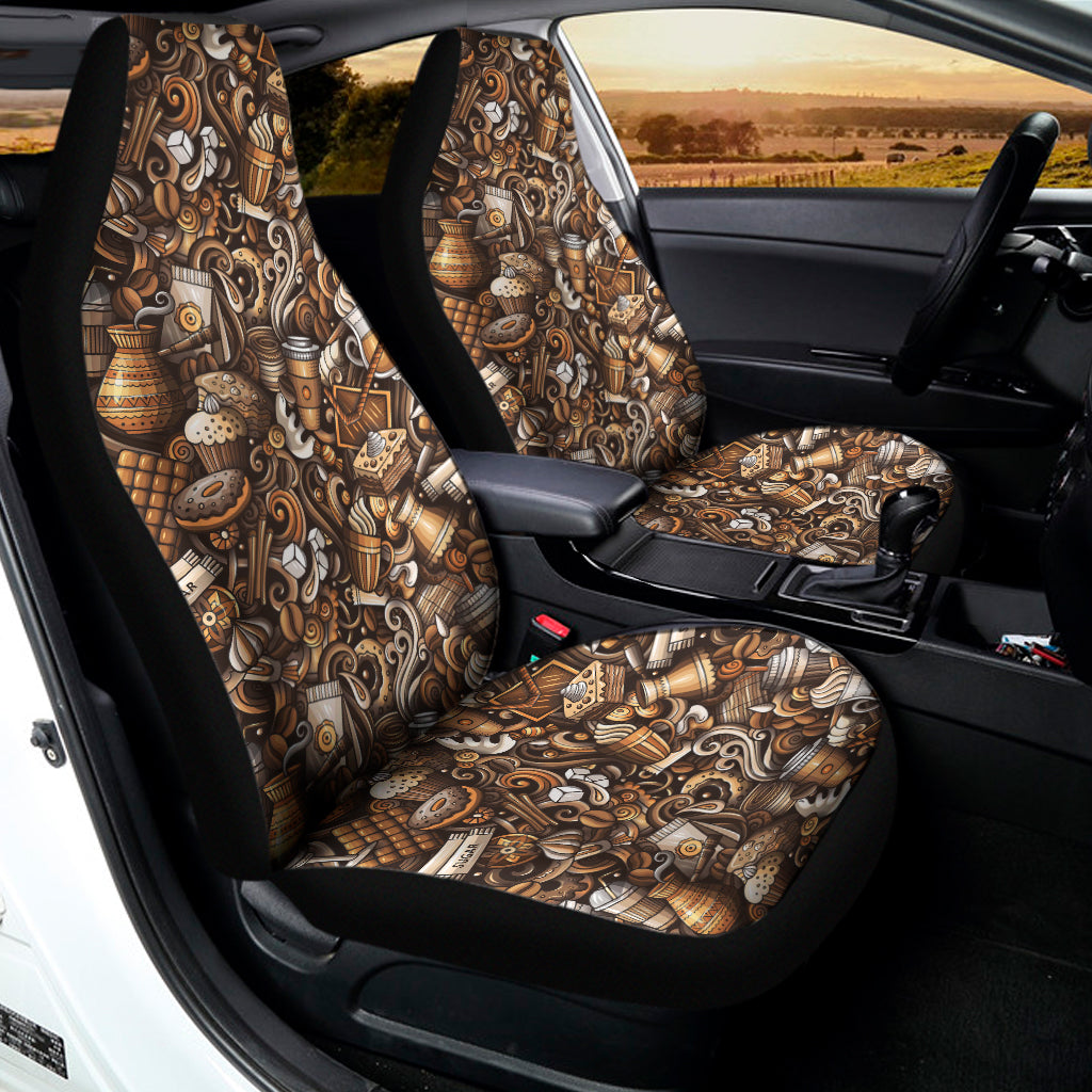 Coffee And Dessert Drawing Pattern Print Universal Fit Car Seat Covers