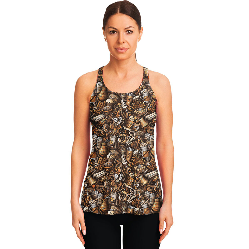 Coffee And Dessert Drawing Pattern Print Women's Racerback Tank Top