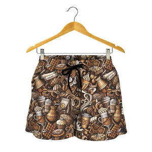 Coffee And Dessert Drawing Pattern Print Women's Shorts