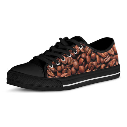 Coffee Beans Print Black Low Top Shoes