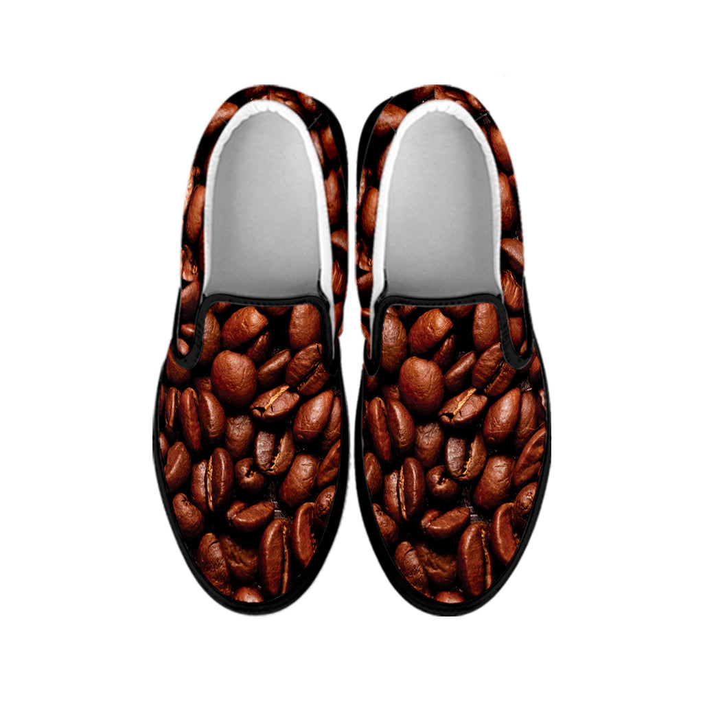 Coffee Beans Print Black Slip On Shoes