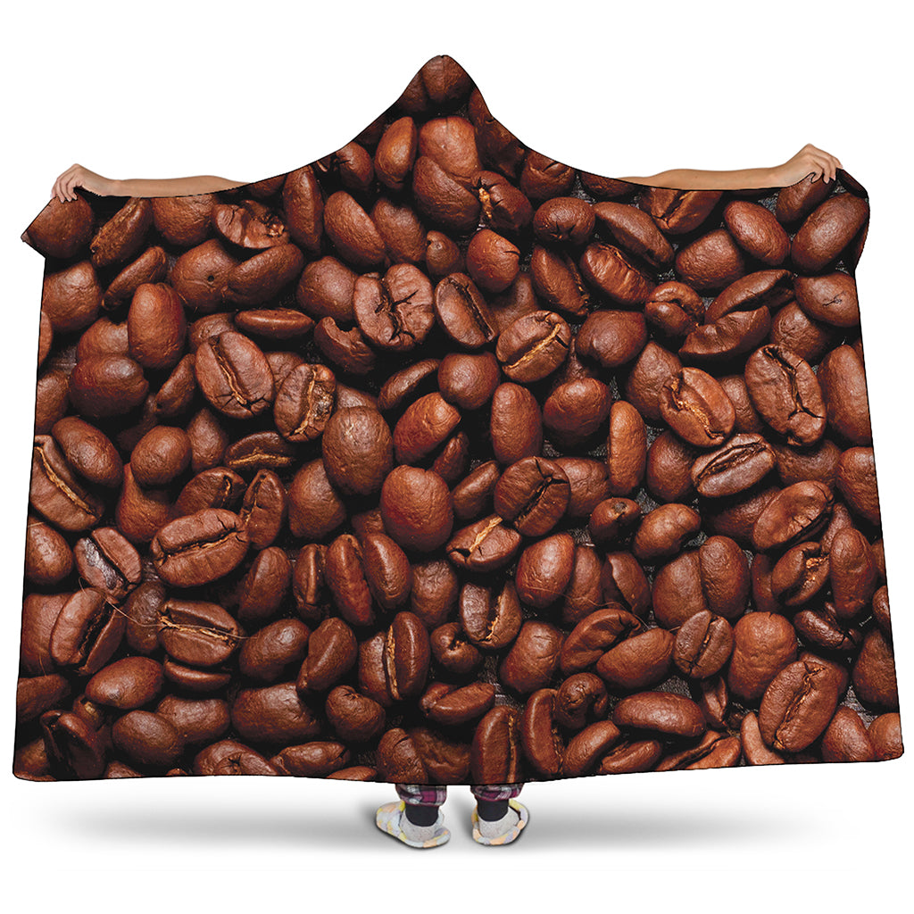 Coffee Beans Print Hooded Blanket