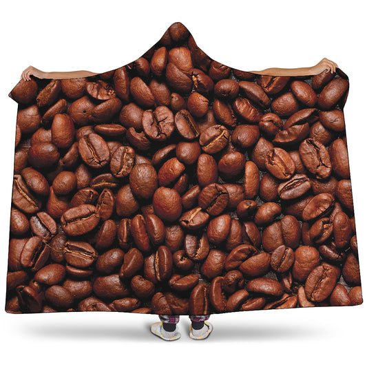 Coffee Beans Print Hooded Blanket