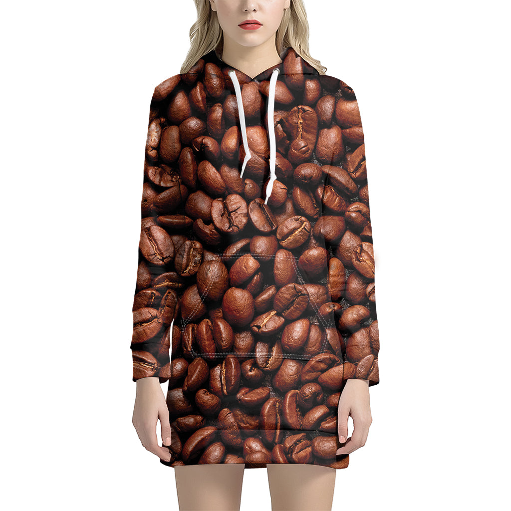 Coffee Beans Print Hoodie Dress