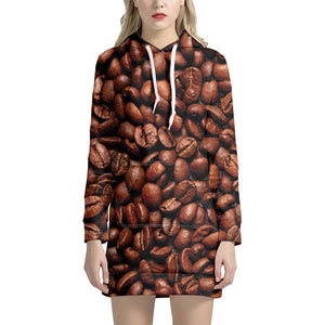 Coffee Beans Print Hoodie Dress