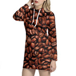 Coffee Beans Print Hoodie Dress