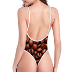 Coffee Beans Print One Piece High Cut Swimsuit