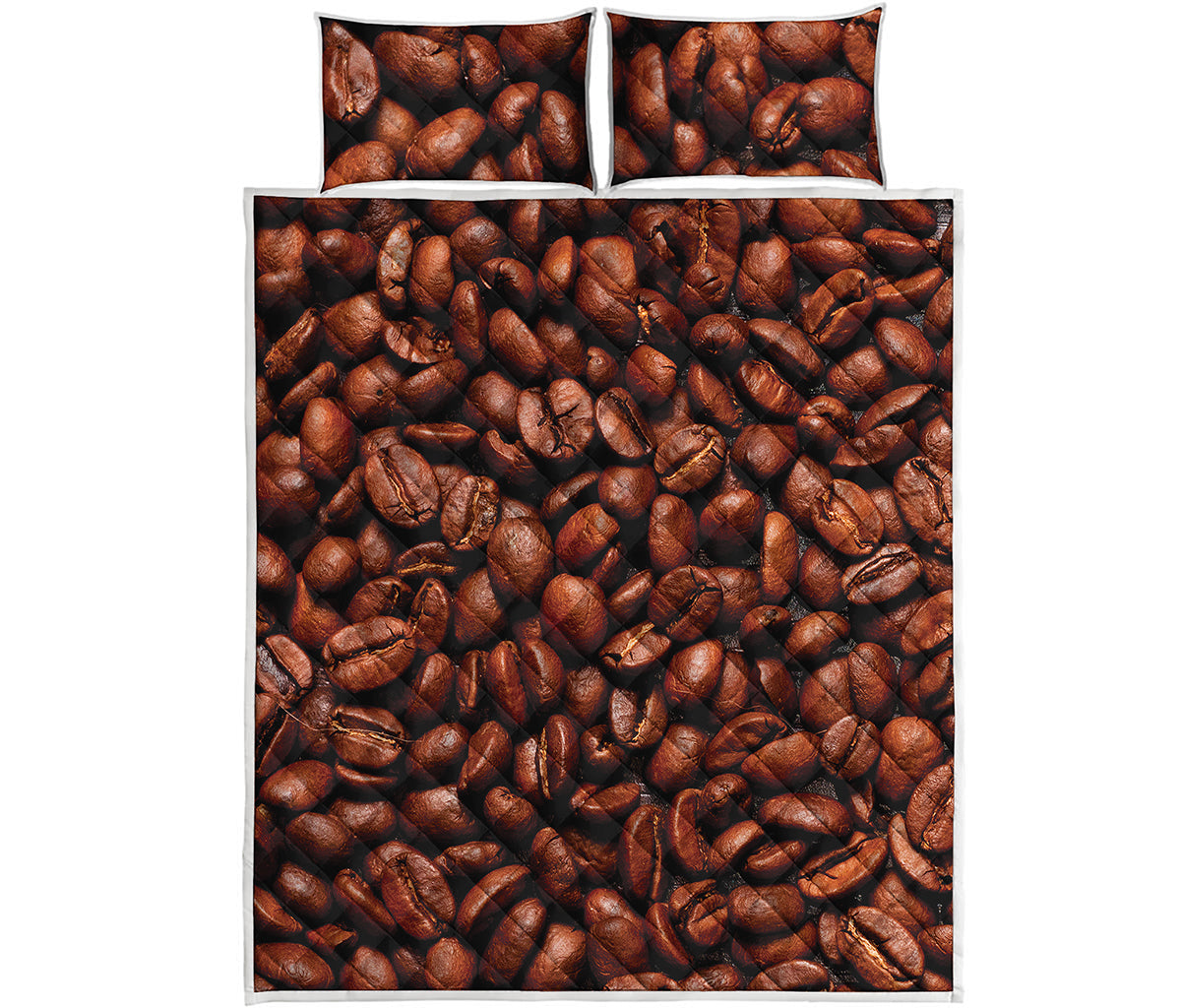 Coffee Beans Print Quilt Bed Set