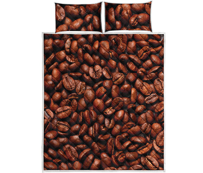 Coffee Beans Print Quilt Bed Set