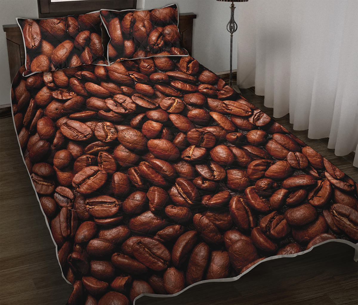 Coffee Beans Print Quilt Bed Set