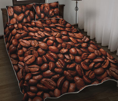 Coffee Beans Print Quilt Bed Set