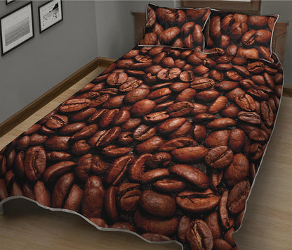 Coffee Beans Print Quilt Bed Set
