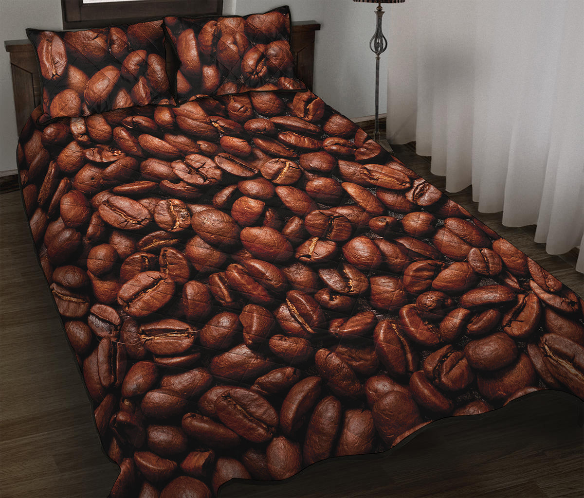 Coffee Beans Print Quilt Bed Set
