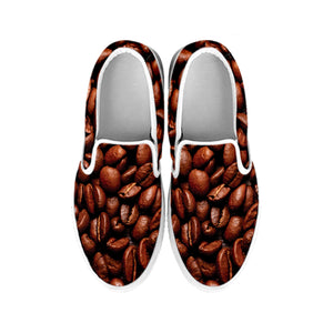 Coffee Beans Print White Slip On Shoes