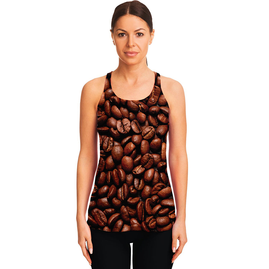 Coffee Beans Print Women's Racerback Tank Top