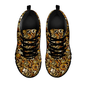 Coffee Drawing Pattern Print Black Sneakers