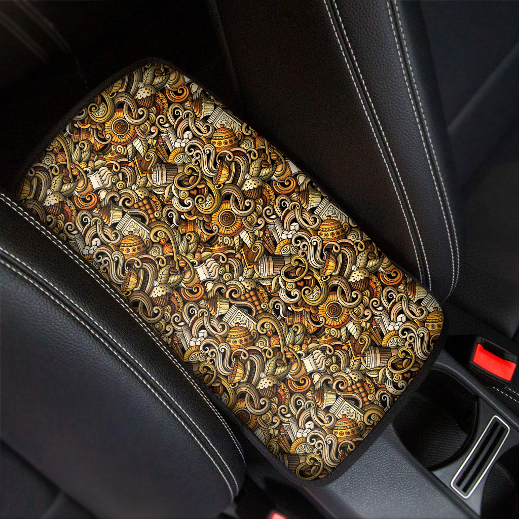 Coffee Drawing Pattern Print Car Center Console Cover