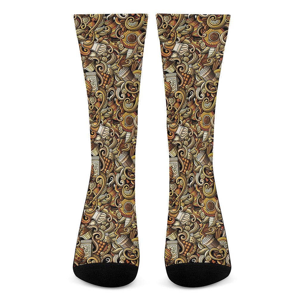 Coffee Drawing Pattern Print Crew Socks