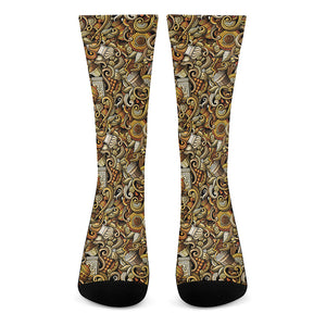 Coffee Drawing Pattern Print Crew Socks